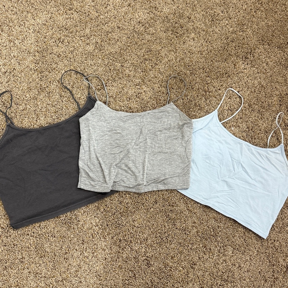 3 Piece PacSun Women's Camisoles -Light Gray (M), Light Blue (M), Dark Grey (L)